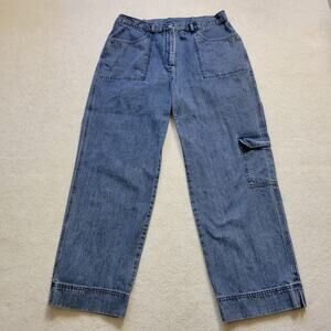 Christopher & Banks 16 90's Y2K Cargo Jeans Straight High Waist Distressed Blue